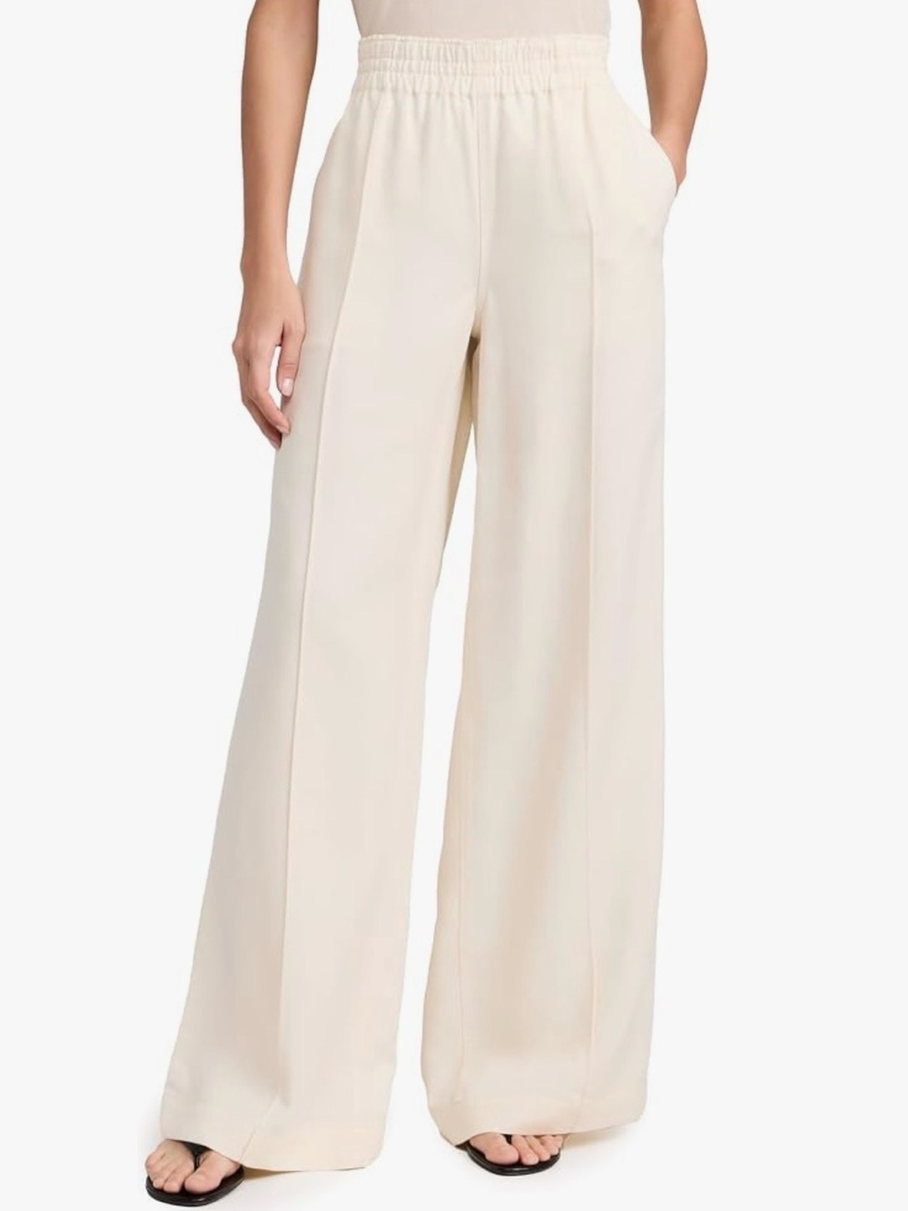 Paige Harper Elastic Waist Black High Rise Wide-Leg Pants - BLACK